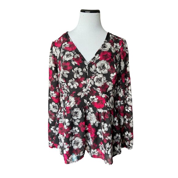 Torrid Tops - Torrid Womens Romantic Goth Peplum Top Size L Semi‎ Sheer Dark Feminine Babydoll